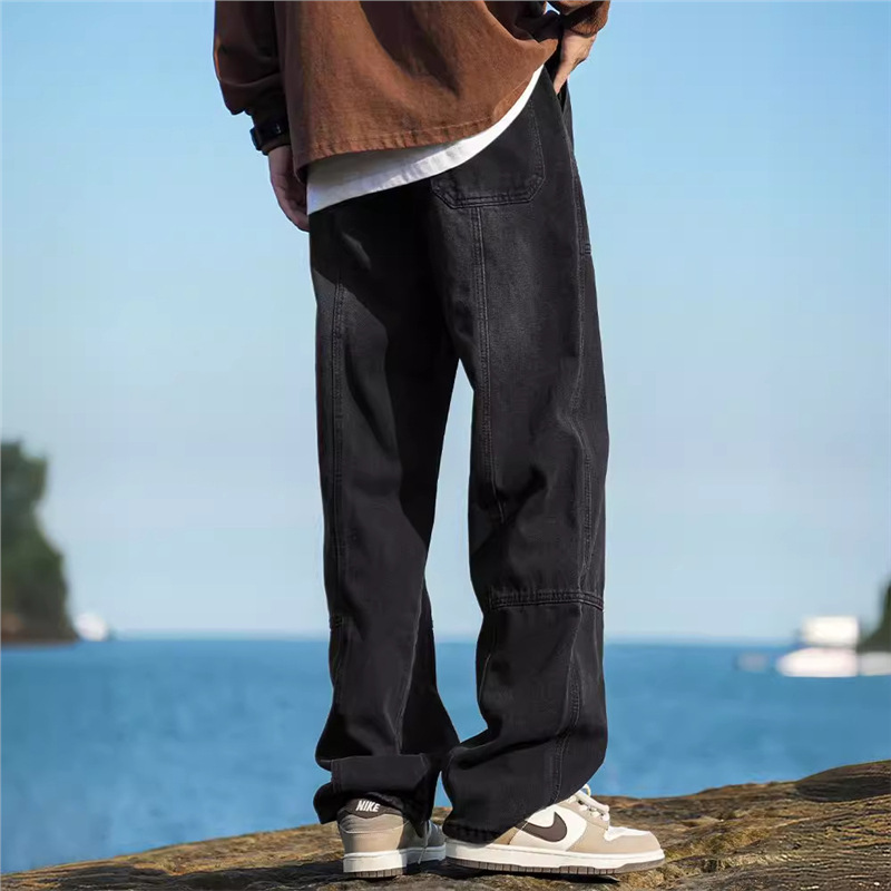 American-style trendy cross-shaped jeans for men, versatile for spring, autumn and summer. Loose straight-leg wide-leg men's casual pants details Picture