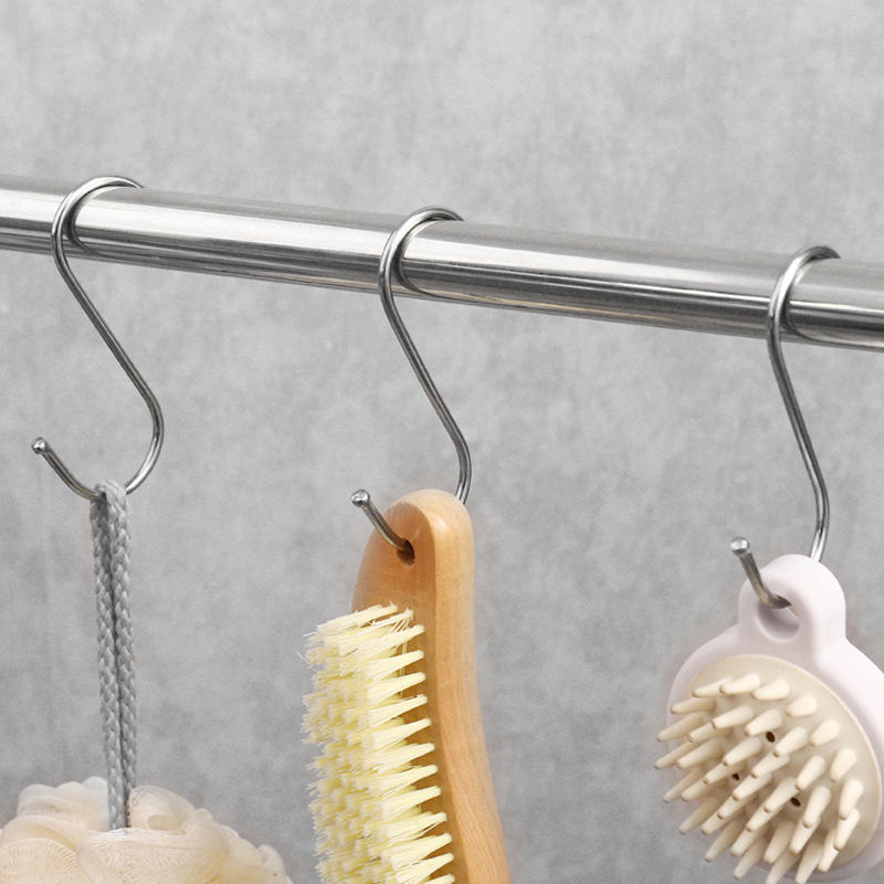 【410 Stainless Steel S-shaped Hook 】 Stainless steel kitchen S-shaped hook, wardrobe metal hook, nail-free, large and small S-shaped Specification image