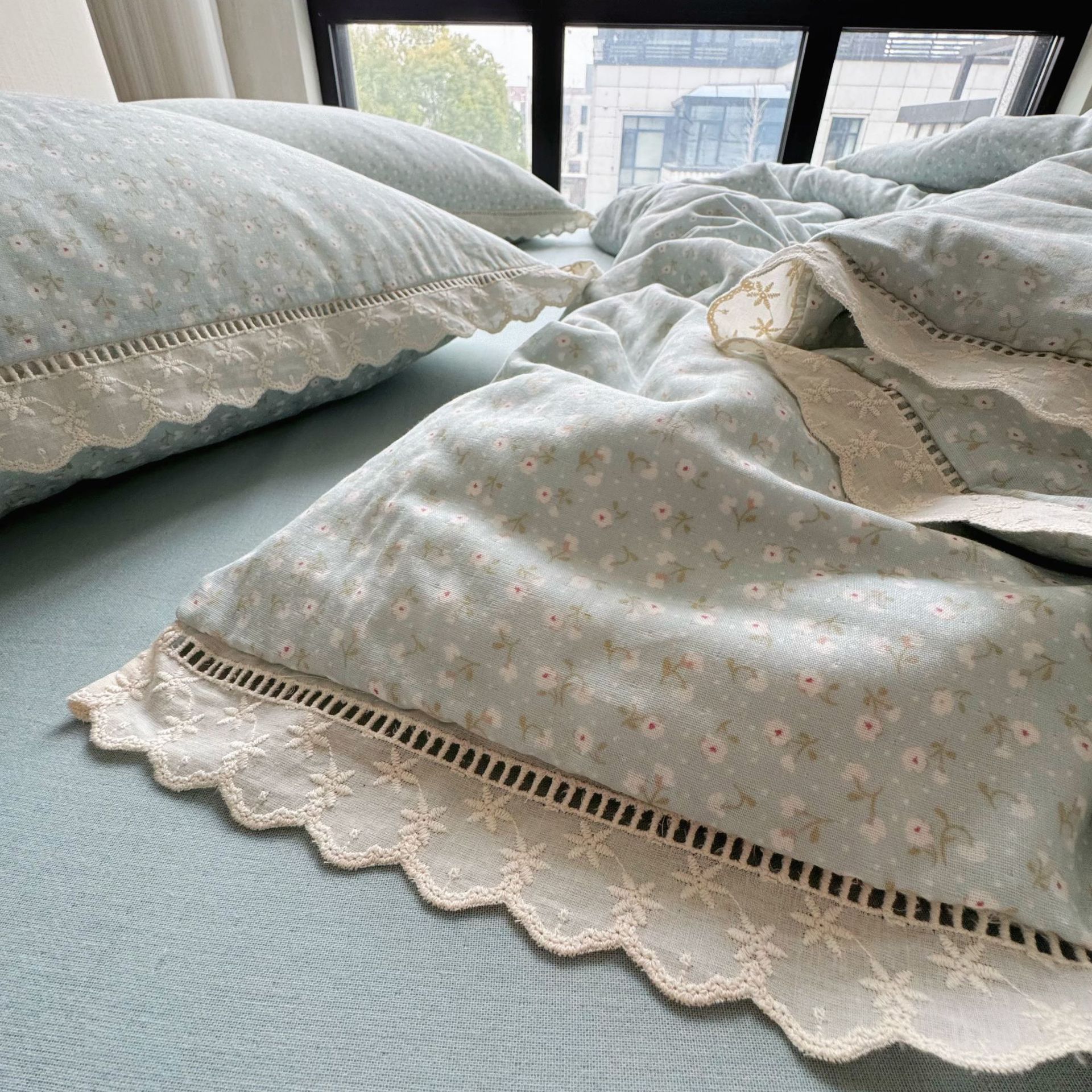 Double-layer gauze YU~A class mother and baby grade double-layer gauze four-piece set, French-style girlish all-cotton dormitory Specification image