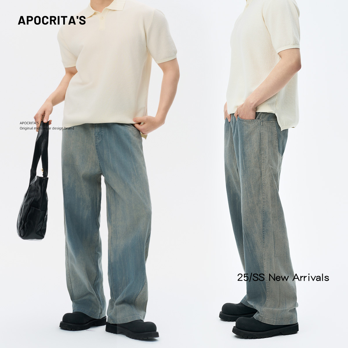 APO Men's Wear: American retro aged pure cotton casual pants for men, trendy and versatile printed loose straight-leg trousers details Picture