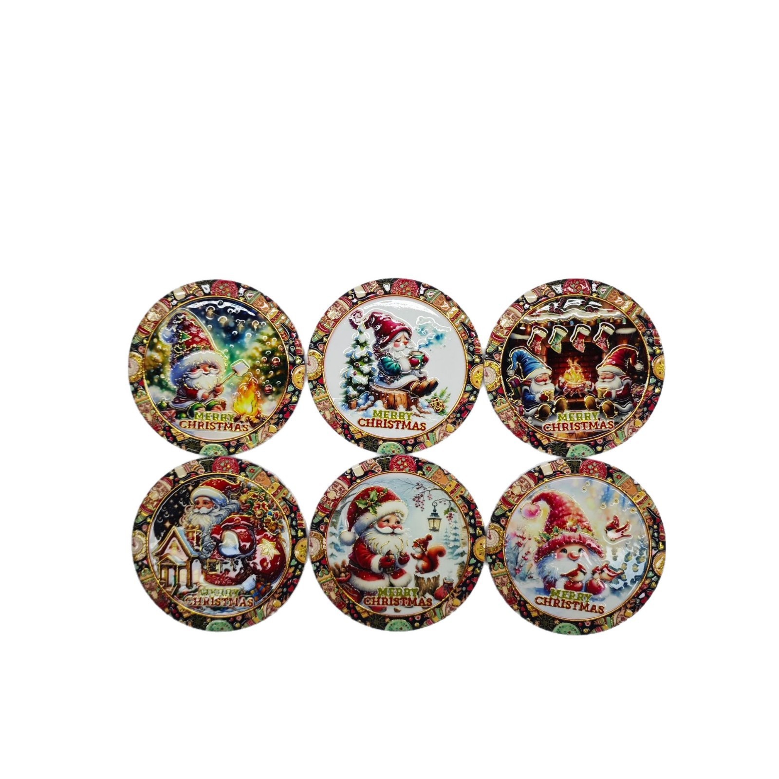 Cross-border Christmas coasters, circular ceramic 3D embossed and embossed coasters, household decorative, heat-insulating and waterproof coasters Item Picture