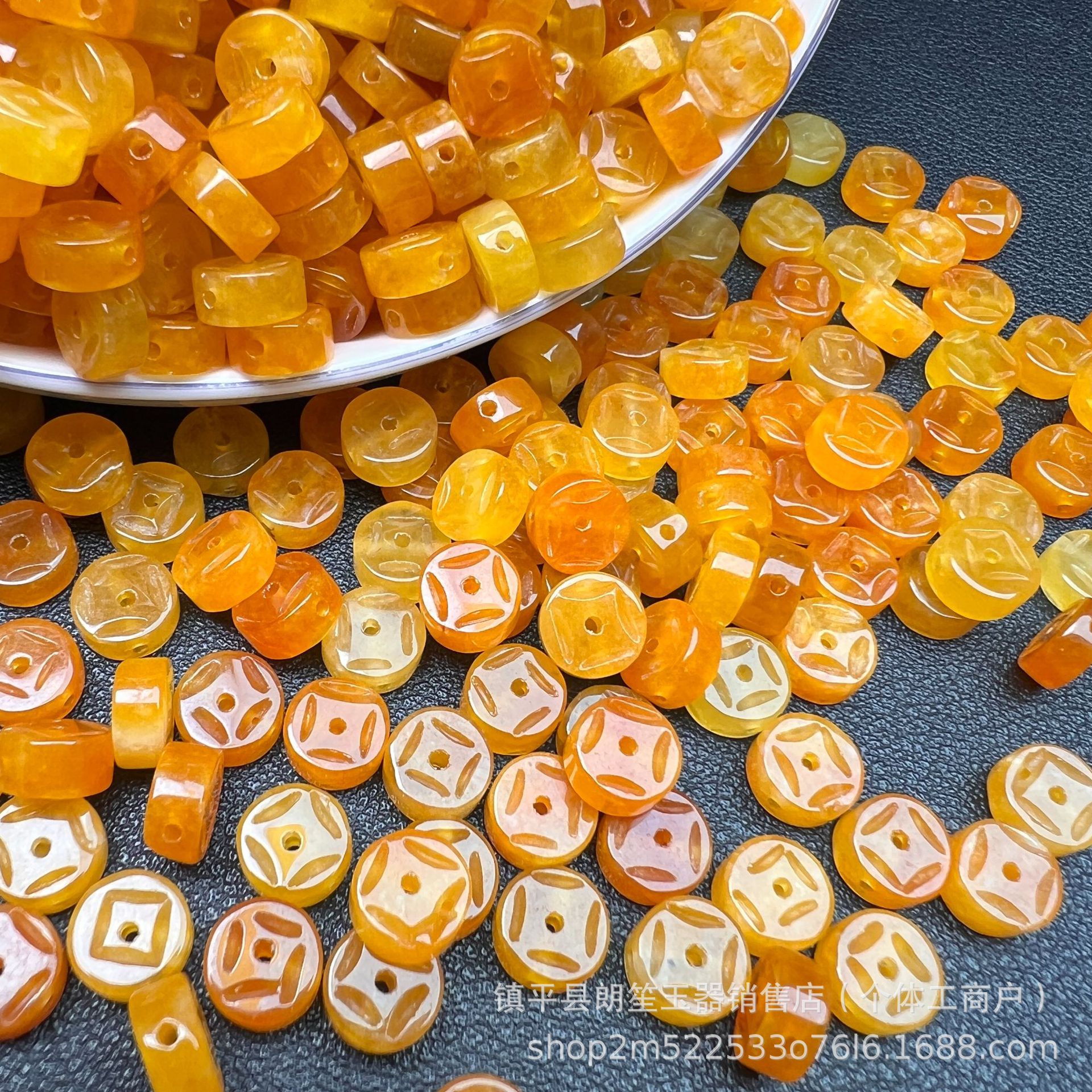 巴山玉厚金钱8mm散珠玉石饰品隔珠diy配饰铜钱珠算盘珠配件批发