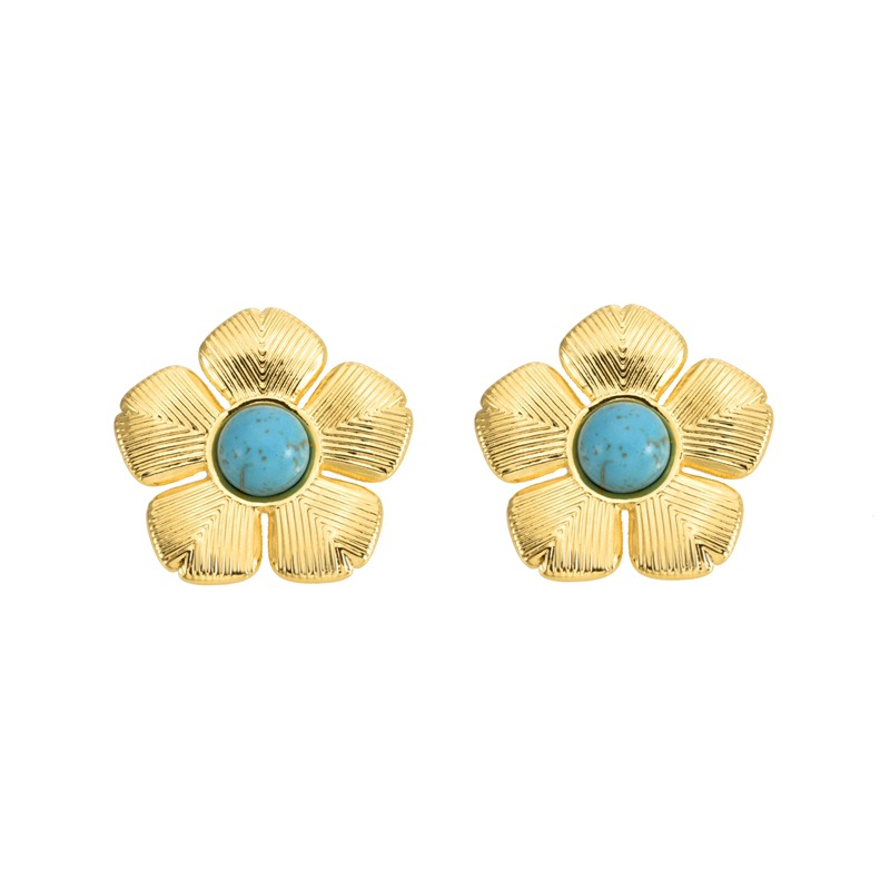 European and American cross-border retro flower stud earrings for women, a niche and high-end bestseller on Instagram, turquoise earrings, a unique and elegant ear accessory Item Picture