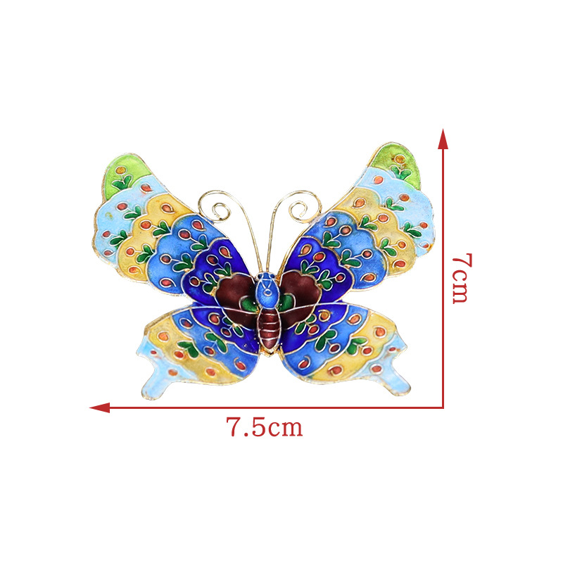 Beijing Cloisonne Chinese Cultural Craft Gift Copper Body Mechanism Enamel silver Blue Butterfly Fridge magnet Item Picture