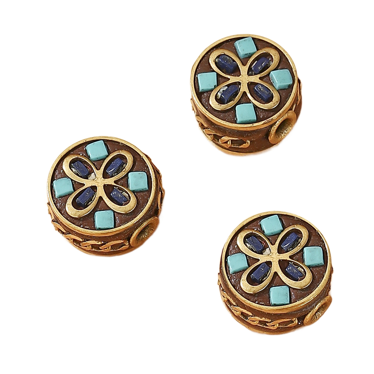Tibetan-style retro Nepalese copper bead and blue turquoise inlaid back cloud DIY jewelry accessories, beaded cultural play accessories Item Picture