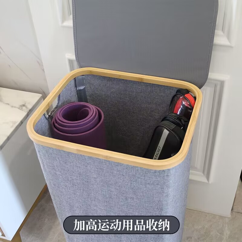 杂物竹子床边衣物收纳筐卧室可折叠收纳桶大容量防水毛竹脏衣篓产品图