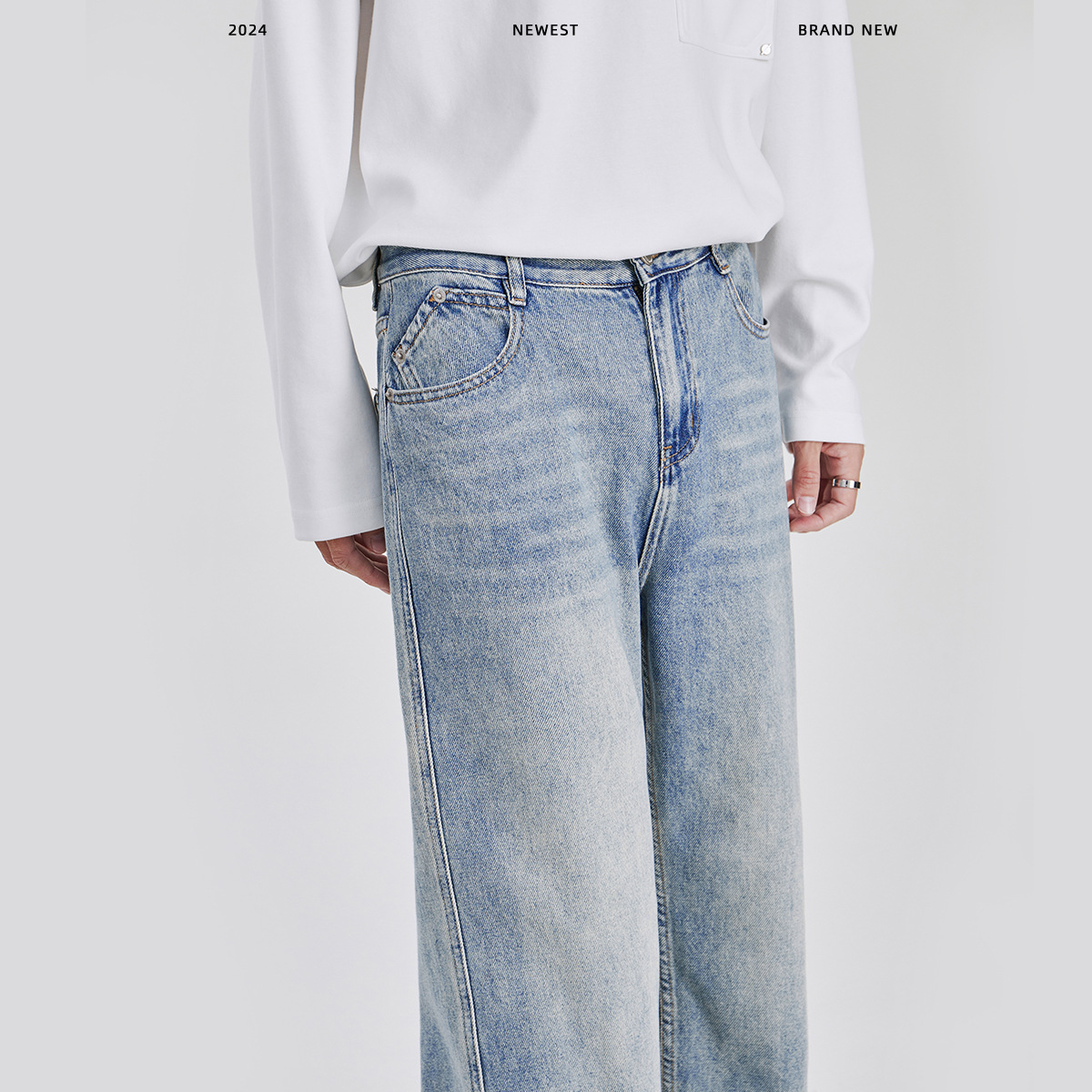 APO Men's Wear: American high street cat beard washed jeans for men's autumn, stylish and trendy loose straight-leg long pants Application Scenario