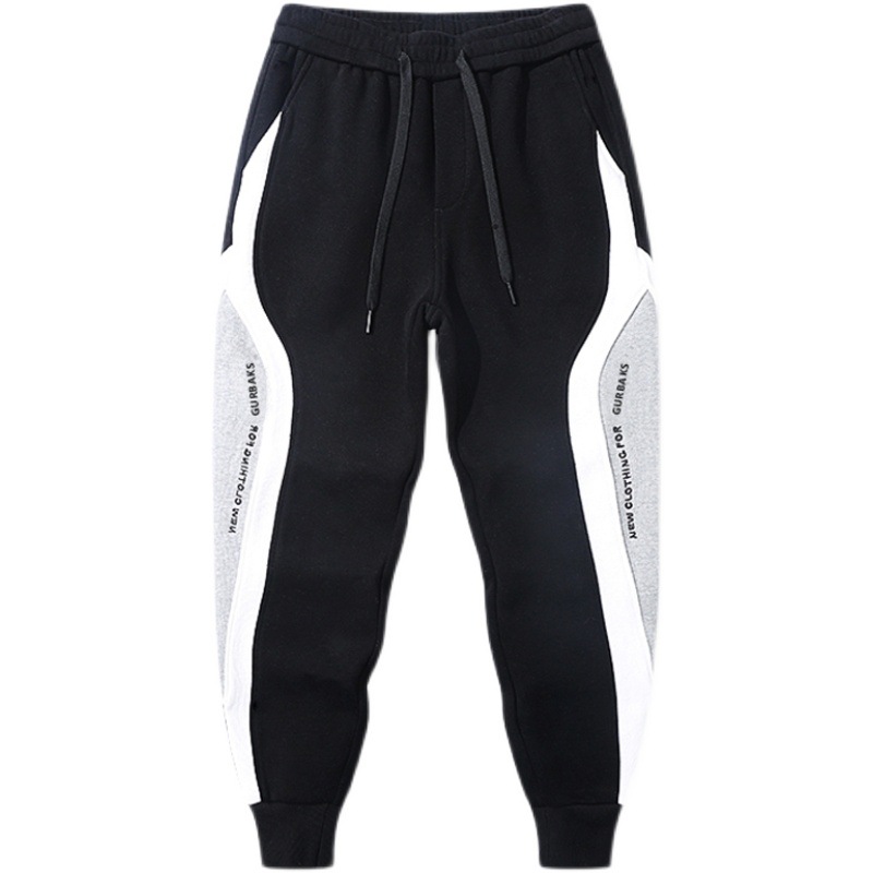 New thickened, warm, fashionable, color-blocking and trendy embroidered English tight-fitting sweatpants for men in autumn and winter Item Picture