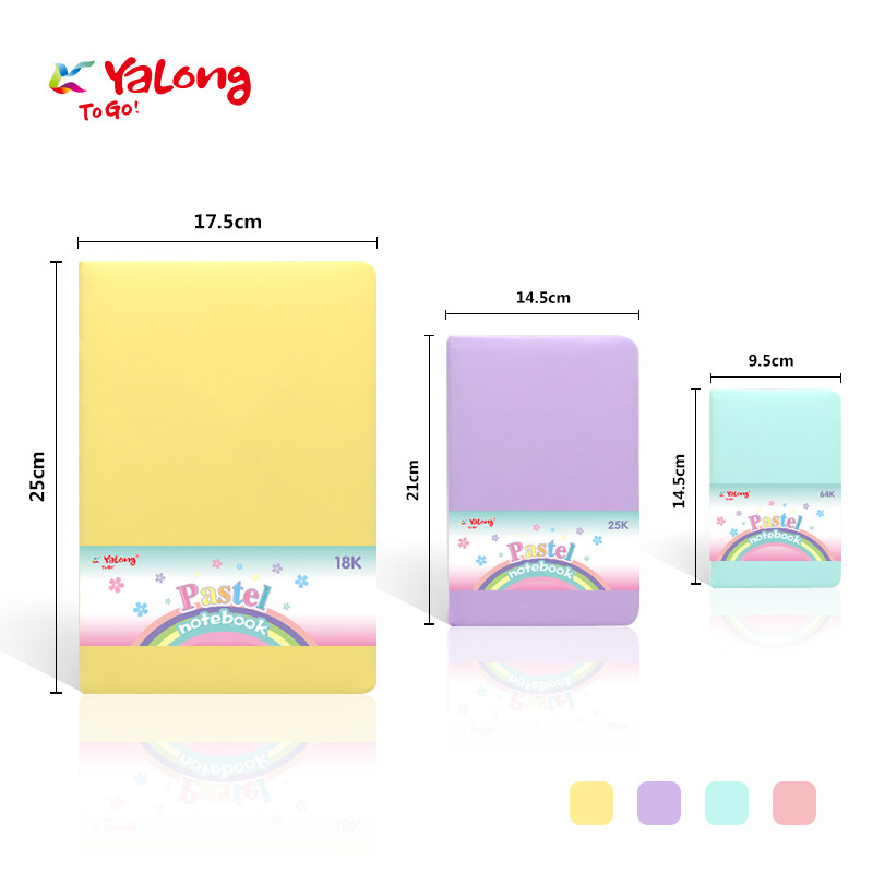 Yalong Factory direct sales of leather case notebook macaron style 4-color mixed color line/square notebook Specification image