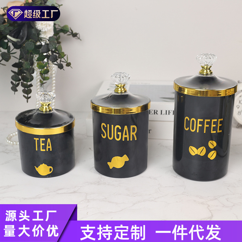 Black storage cans for tea, grains and coffee beans, universal food storage cans, export payment for foreign trade