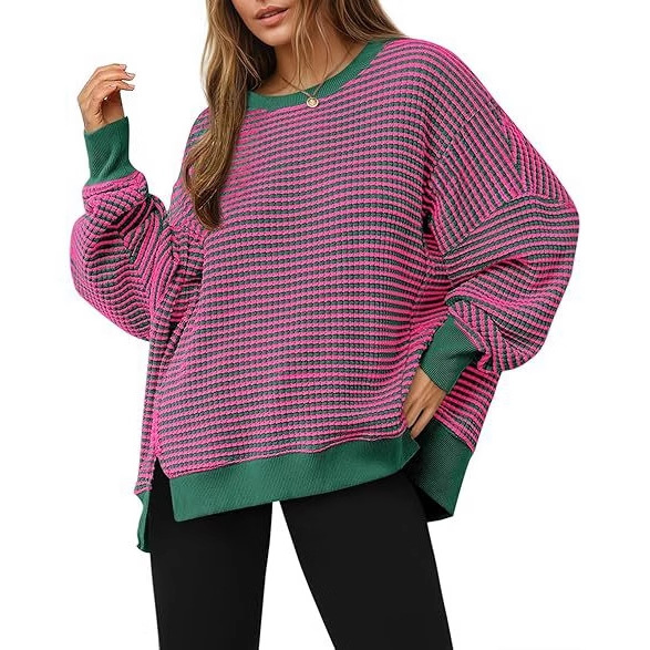 In 2025, the best-selling cross-border women's clothing on Amazon from Europe and America is a Waffle knitted long-sleeved round-neck split pullover hoodie Item Picture