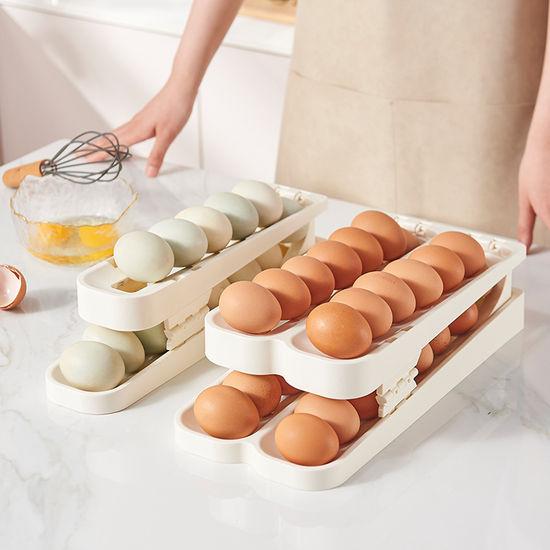 Folding rolling egg rack, refrigerator side door storage, egg tray, kitchen organization, safe storage wonder, egg compartment