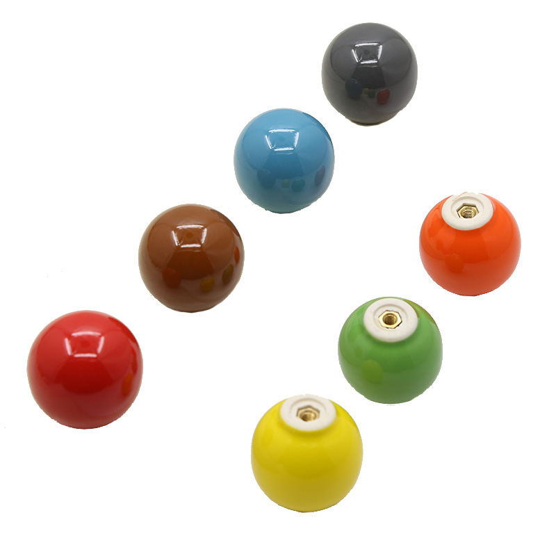 Colored ceramic cabinet door handle, simple kitchen cabinet wardrobe drawer ball, round single-hole handle, bottle cap handle Item Picture