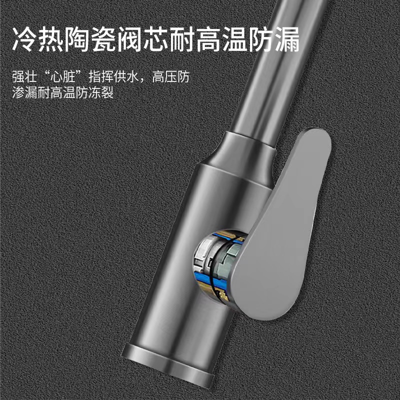不锈钢厨房水龙头冷热家用洗菜池水槽专用洗菜盆防溅水抽拉式龙头产品图
