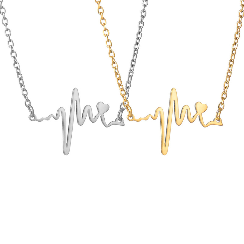 European and American popular accessories: simple, fashionable, neutral and versatile. Couple heartbeat heart titanium steel necklace, electroplated and non-fading Item Picture