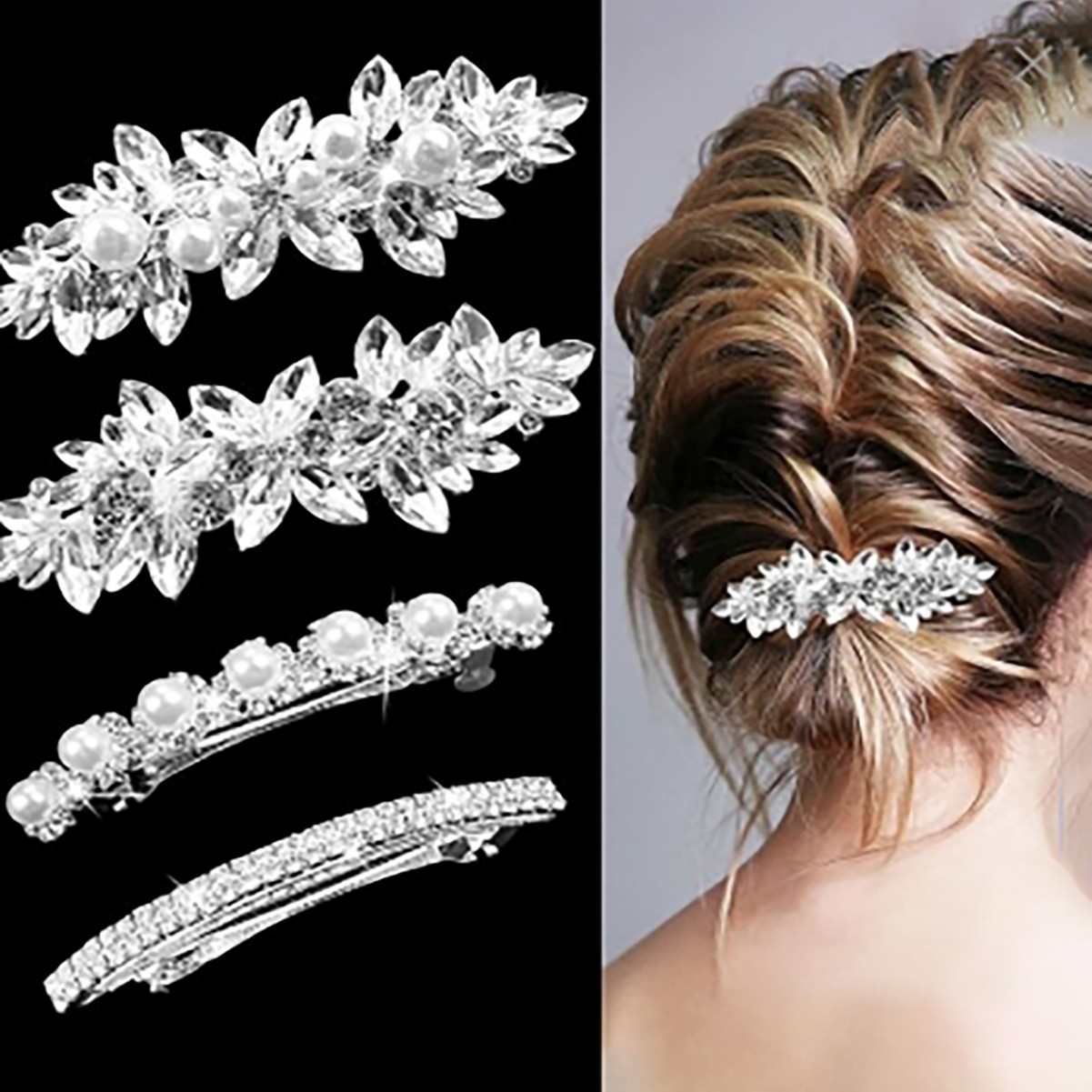 Wholesale of new cross-border elegant and stylish spring clips, alloy hair clips, rhinestone, Korean version of the back of the head ponytail clip headwear