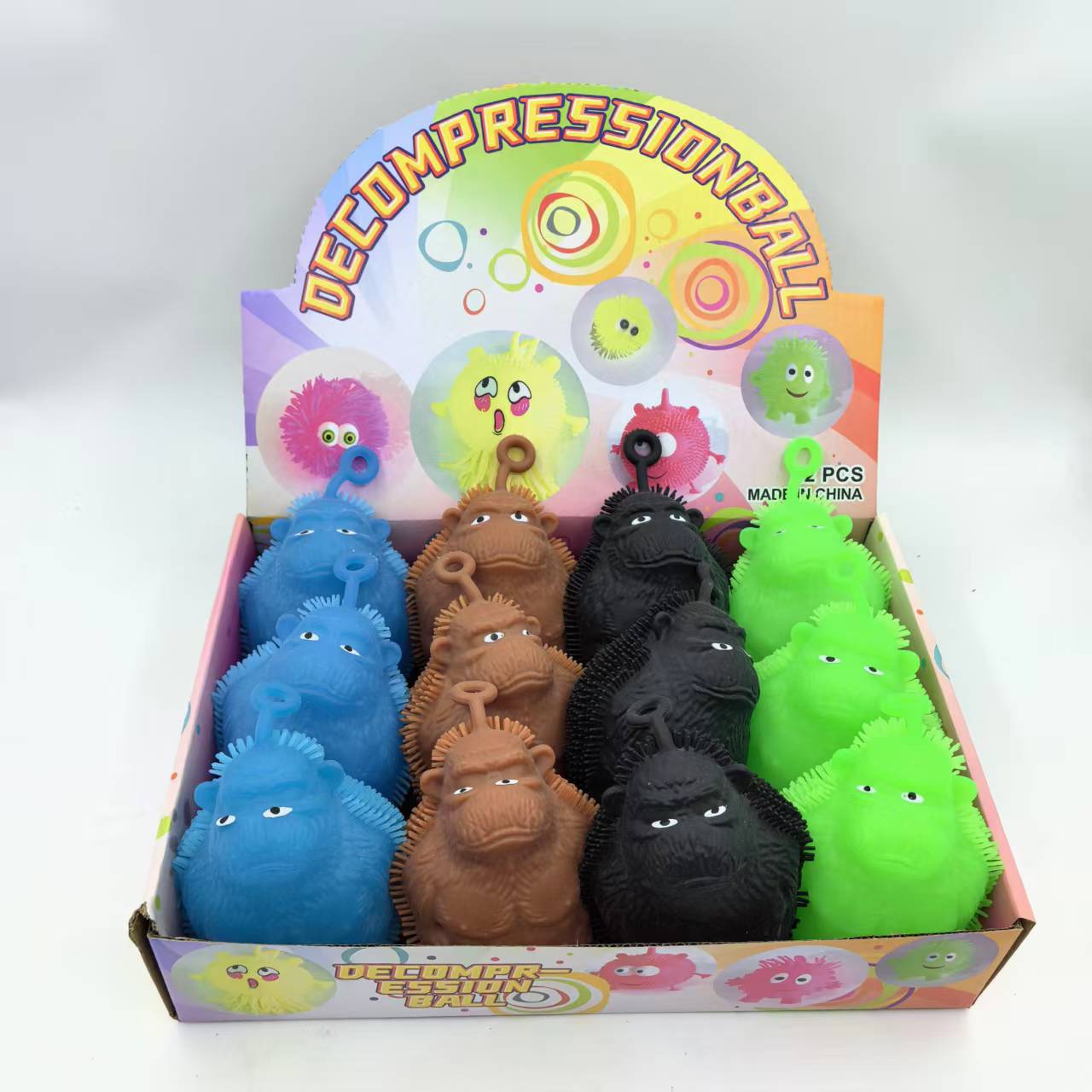 Wholesale of cartoon gorilla glowing inflatable fluffy balls for children's stress-relieving toys from the manufacturer