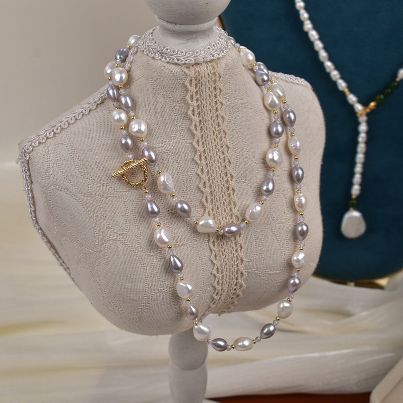 Natural freshwater Baroque pearl necklace for women, light luxury, simple and versatile. Golden OT buckle necklace for long sweater chain