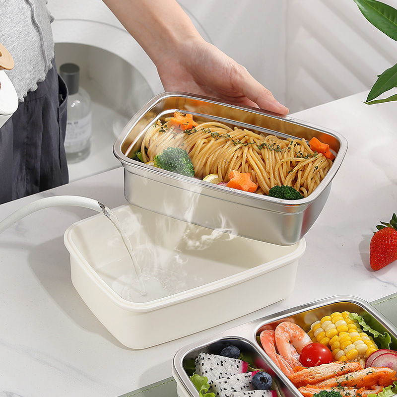 Korean-style lunch box for office workers, 304 stainless steel lunch box with high appearance level, two-compartment lunch box for primary school students details Picture