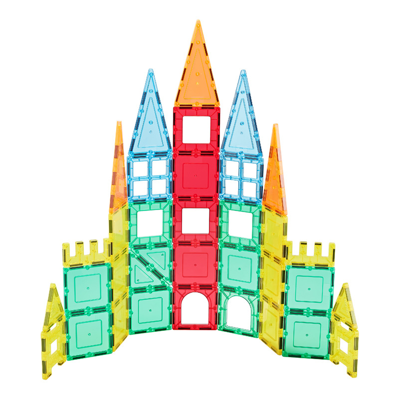 82 pieces of European and American cross-border transparent color window magnetic sheets diy early education children's enlightenment and intelligence magnetic building blocks Item Picture