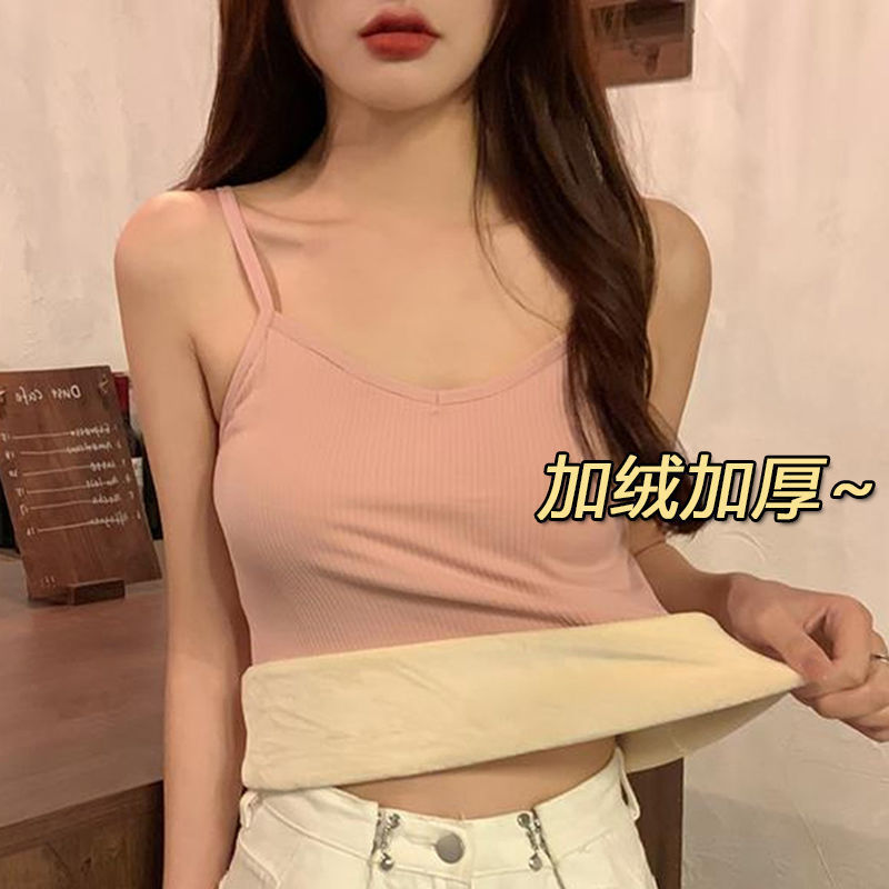 Autumn and winter twisted halter top with fleece and thickened thermal underwear, V-neck vest, slimming and form-fitting base layer, paired with a vest top Specification drawing