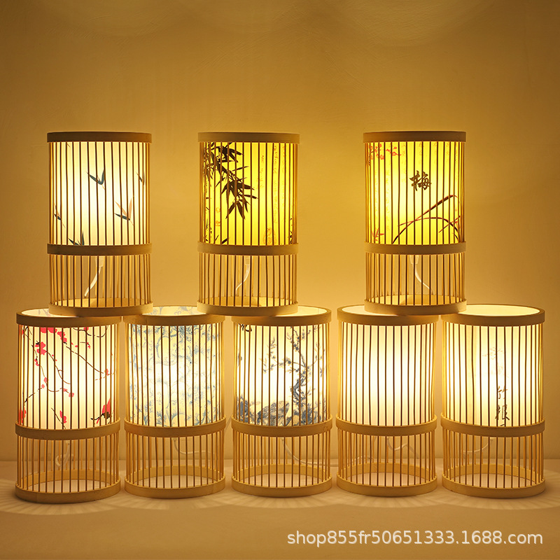 Bamboo weaving lamps, Chinese-style tea room, homestay, guest room, living room, Zen tea, new Chinese-style lanterns, creative Japanese bamboo art table lamps