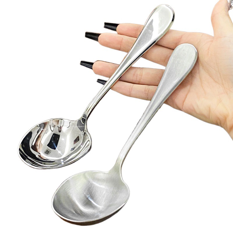 跨境304不锈钢勺子酒店自助加厚蛋形壳喝粥勺家用加厚加深公用勺