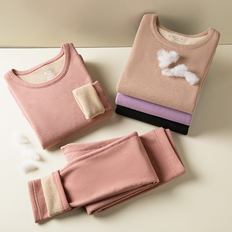 保暖内衣无痕德绒羊羔毛套装女士冬季加绒加厚秋衣秋裤内衣打底