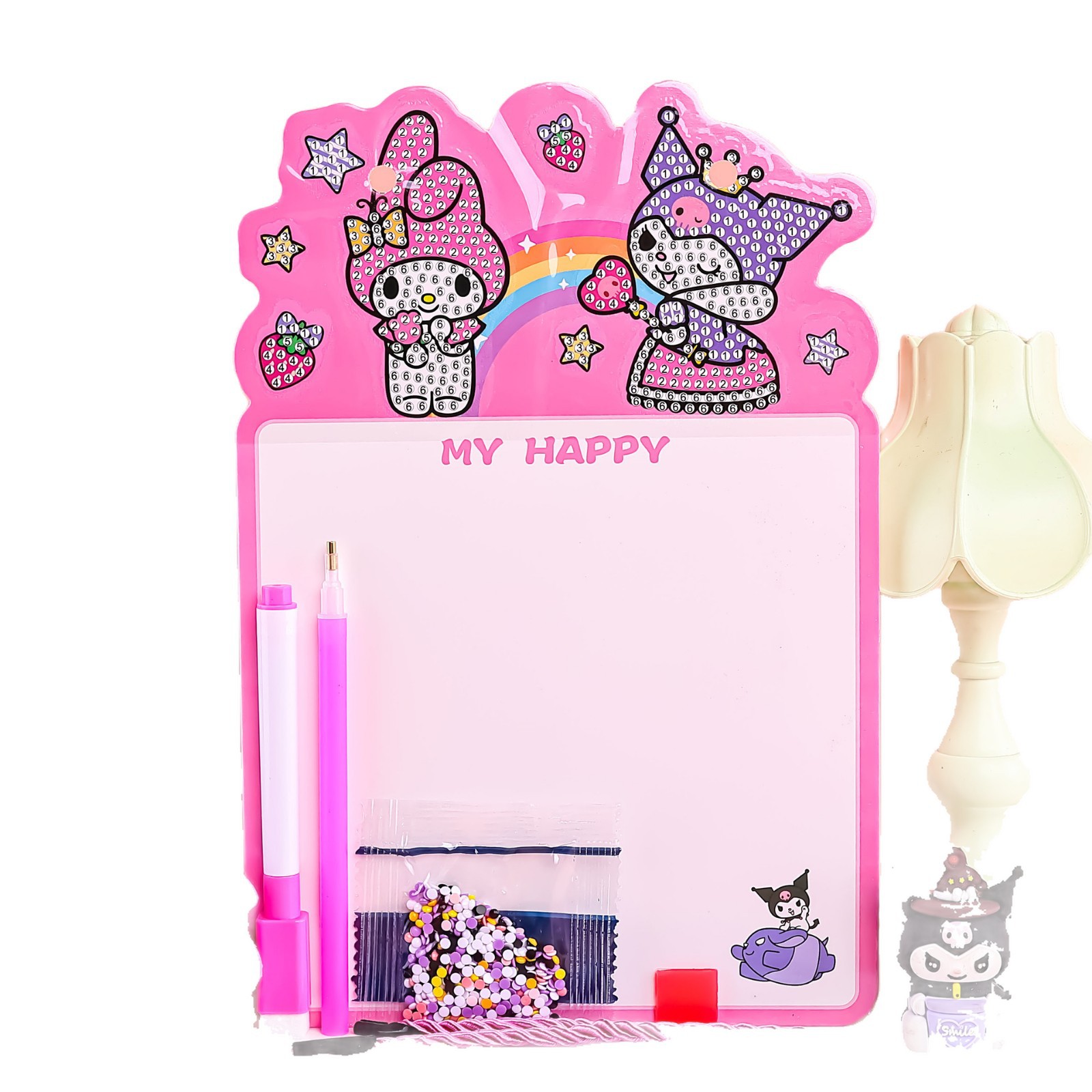 新款卡通双面可擦画板儿童DIY钻石画小白板幼儿园早教留言写字板白底实物图