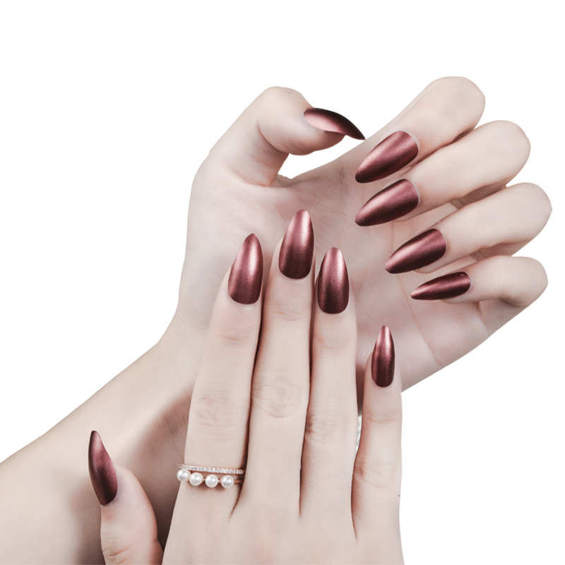 New metallic color finished fake nails, detachable, waterproof, 24-piece nail patches, wearable nail art pieces, whitening Item Picture