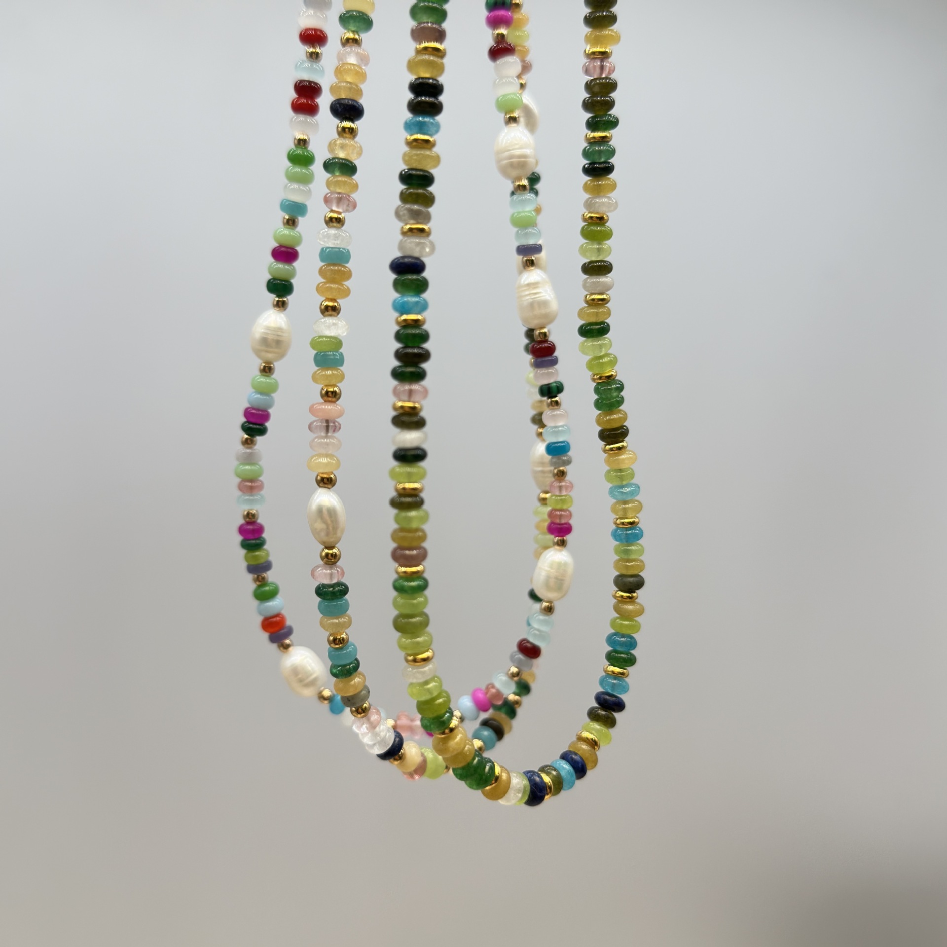 Natural freshwater pearl, colorful natural stone, summer dopamine beaded necklace, light luxury accessory, women's layered collarbone chain