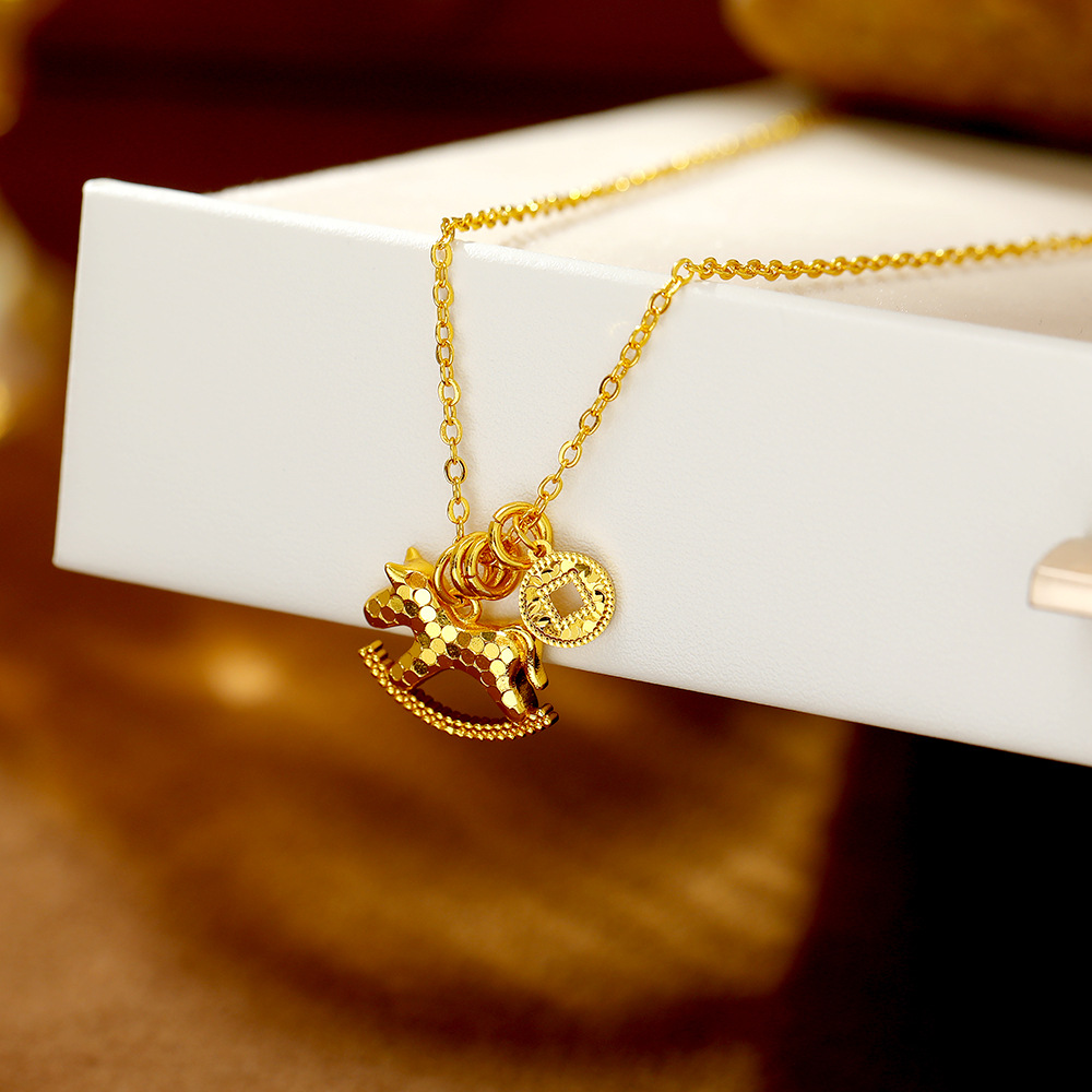 Hyacinth马上有钱  铜镀24k金 碎冰冰小马吊坠项链女直播爆款气轻奢锁骨链