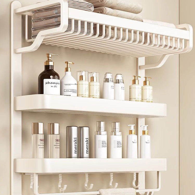 Modern and simple bathroom towel rack, storage rack, washbasin, bathroom, toilet, non-drilling storage rack with hooks and rods details Picture