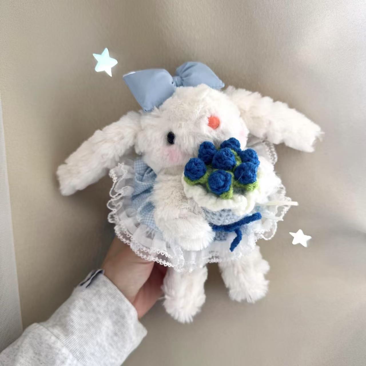 Bow princess bouquet, ear-hanging rabbit bag, pendant, cartoon plush cute doll, keychain, souvenir gift Application Scenario
