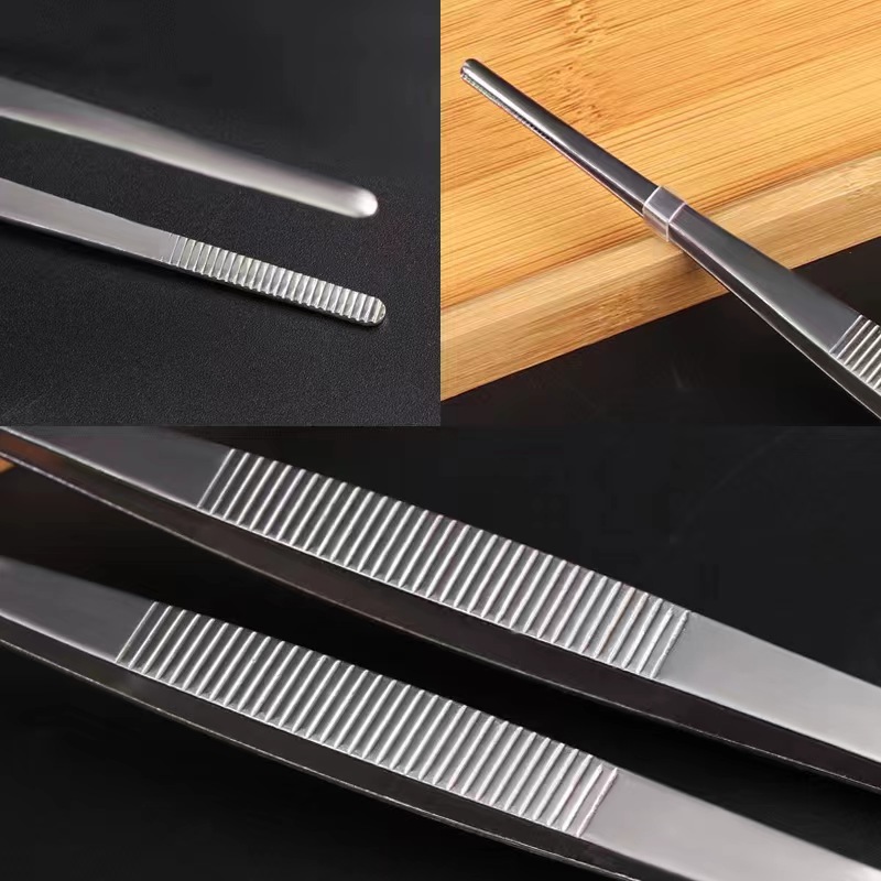 Wholesale stainless steel tweezers, straight-head iron tweezers, dressings, household thickened toothed anti-slip clips, round-head tweezers in stock details Picture