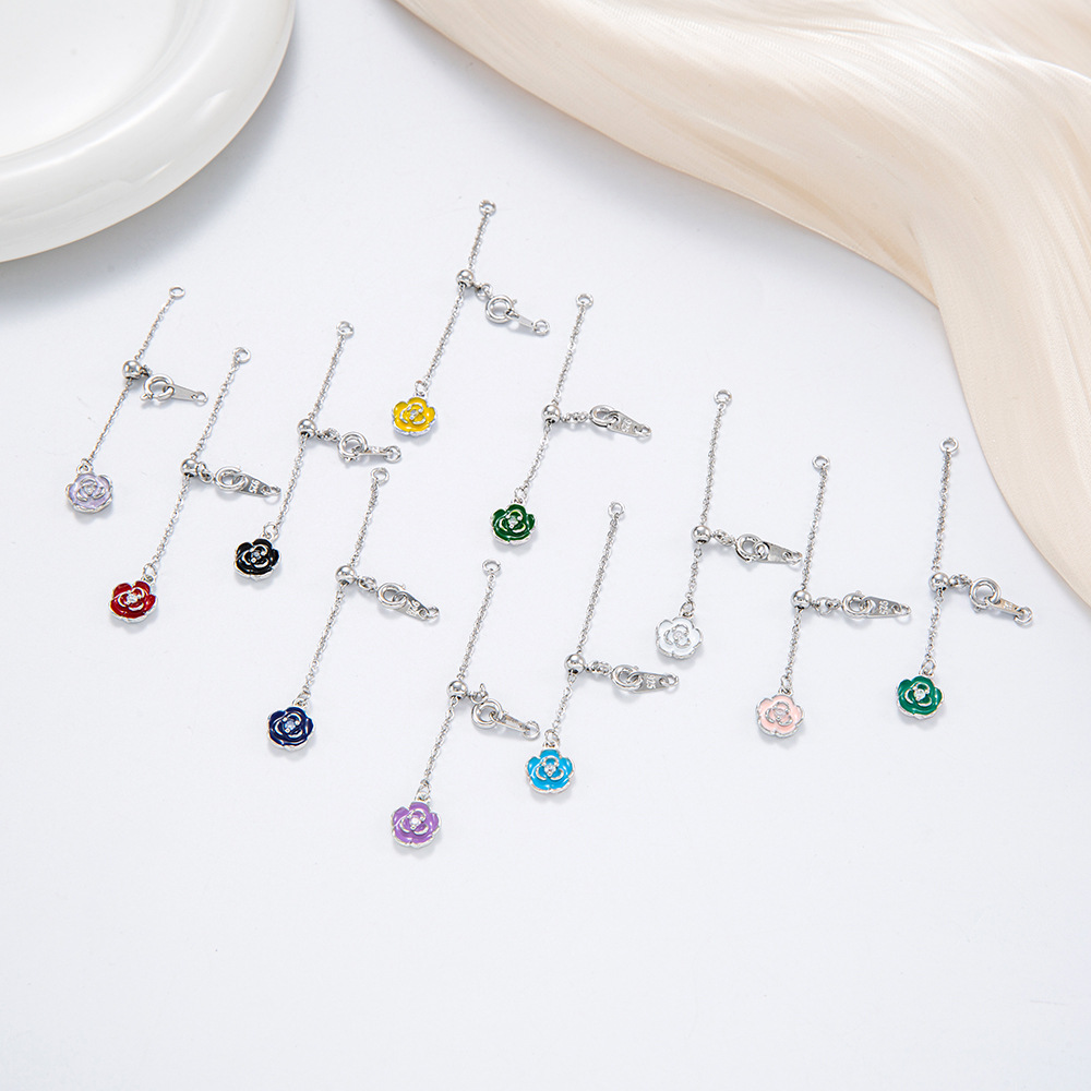 Necklace, bracelet, extension chain, camellia oil drop chain, adjustable silicone beads, zipper, diy accessories, metal chain details Picture