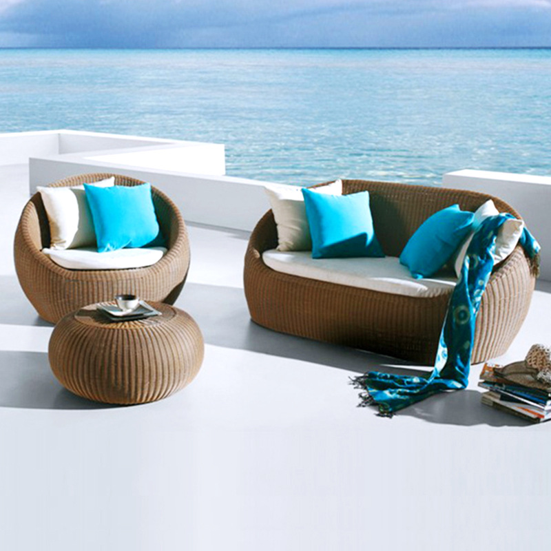 Wholesale of outdoor rattan chairs, sofas, coffee tables, double-person courtyard, balcony and garden rattan sofas, waterproof furniture for foreign trade Specification image