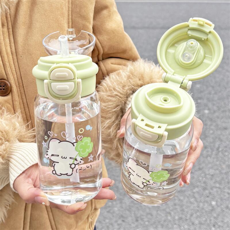 Summer high appearance level water cup for women 2025 New model plastic straw cup, heat-resistant and shockproof, portable double-drinking cup for students