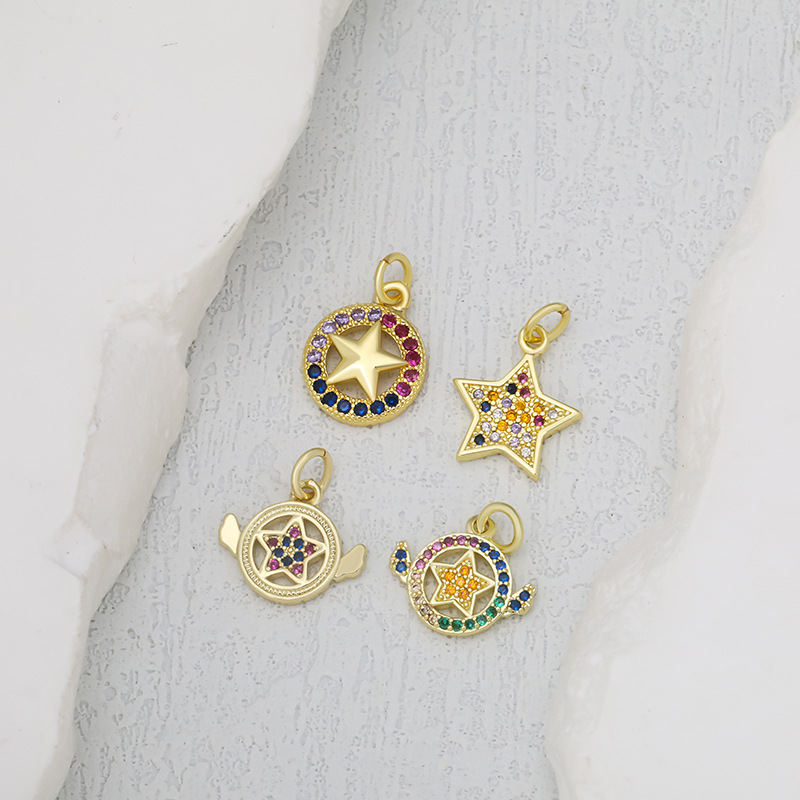New cross-border Japanese and South Korean round zirconium five-pointed star pendant necklace accessory, fashionable and trendy DIY high-end necklace details Picture