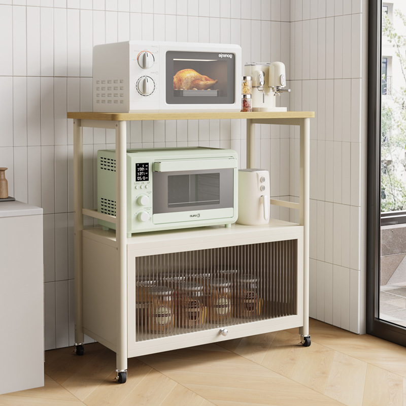 Kitchen storage rack, multi-layer floor-standing storage rack, household oven and microwave storage floor-standing, modern and simple Specification image