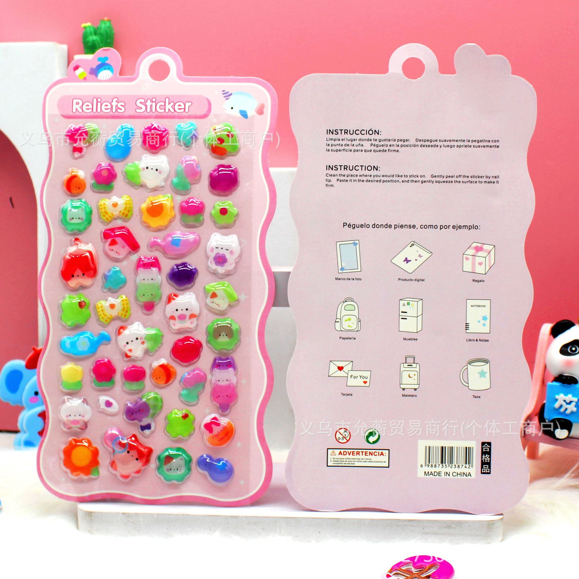 Solid children's waterproof stickers 3 three-dimensional embossed stickers for kindergartens, decorative water cups, actual cartoon stickers, handbooks, waterproof stickers, customized self-adhesive face stickers with many patterns Application Scenario