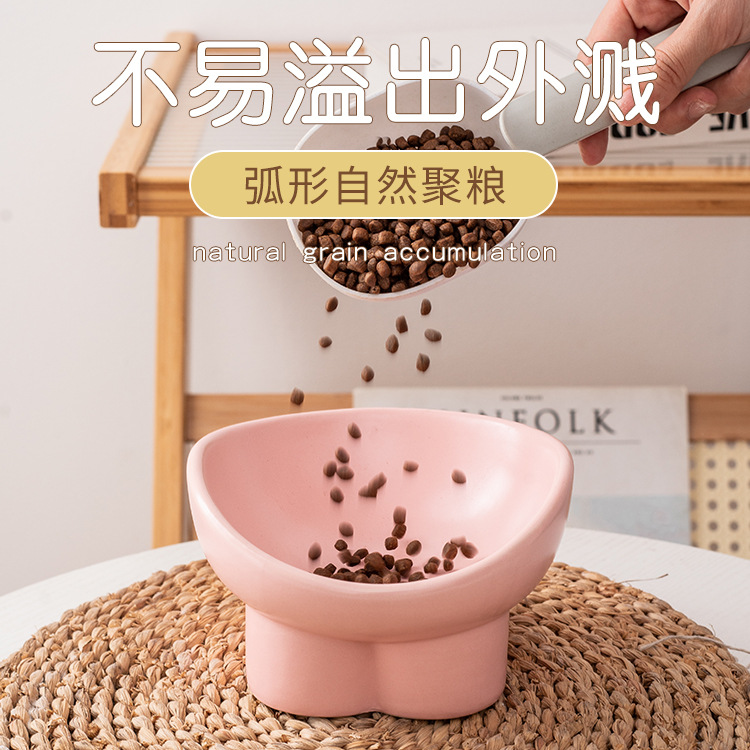 Cat bowl, ceramic food bowl, water bowl, cervical vertebrae protection, high legs, slanted mouth, cat drinking bowl, pet bowl, dog rice bowl, food basin Specification image