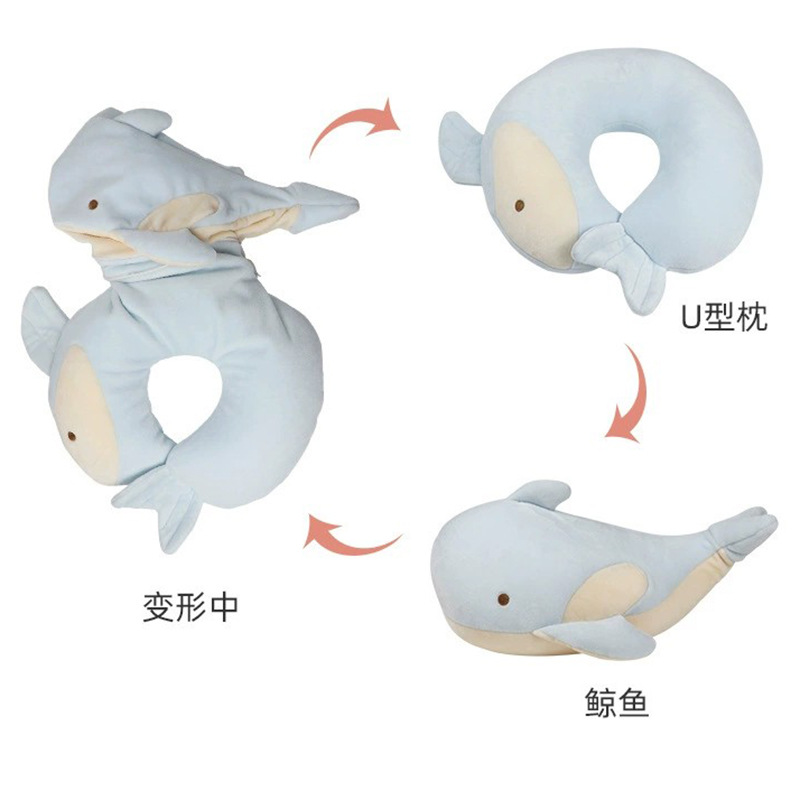 Cartoon creative transformable whale two-in-one U-shaped pillow, foam particle neck guard pillow, nap and sleep pillow Item Picture