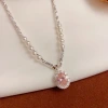 Pink zircon pendant, silver pearl necklace, exquisite, individual, fashionable and versatile collarbone chain accessory source manufacturer Application Scenario