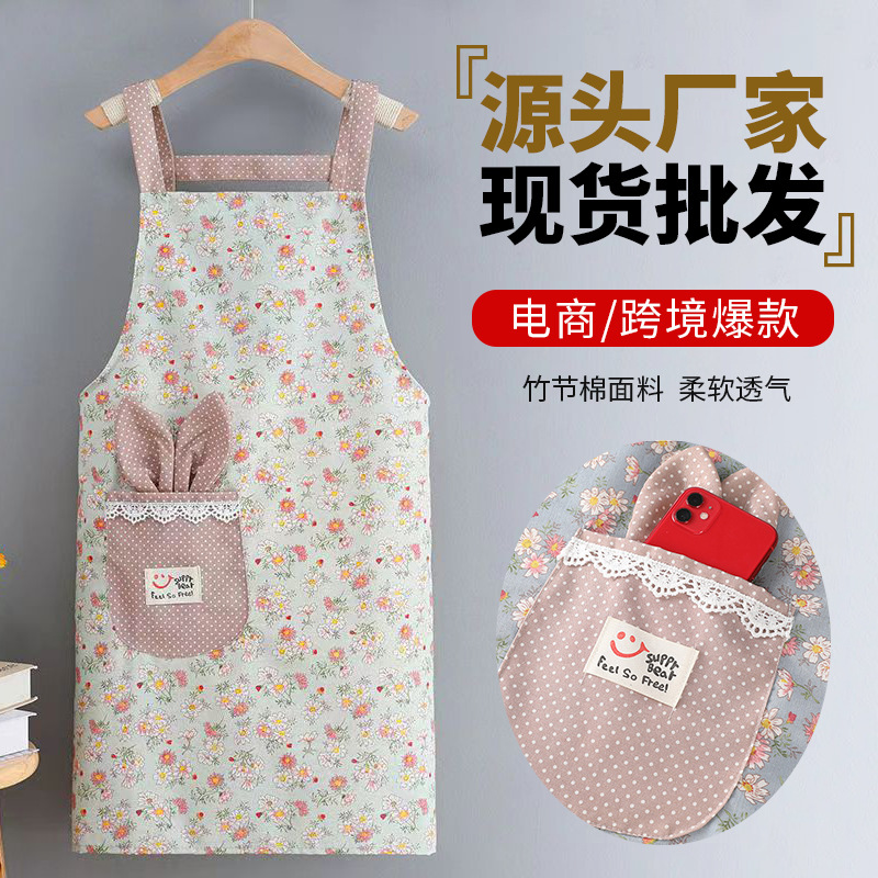 Waterproof long-sleeved bambus-joint cotton apron, fashionable and breathable for cooking, wear-resistant and stain-resistant, all-cotton household apron, wholesale from the manufacturer