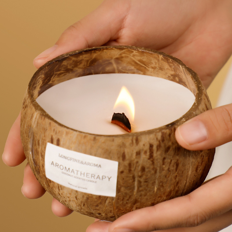 Coconut shell scented candles create an atmosphere in the bedroom, creative scented birthday candles, and soy wax scented souvenirs details Picture