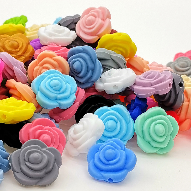 硅胶珠双面玫瑰花状穿孔珠饰品花朵diy手工婴儿安抚奶嘴链散珠子