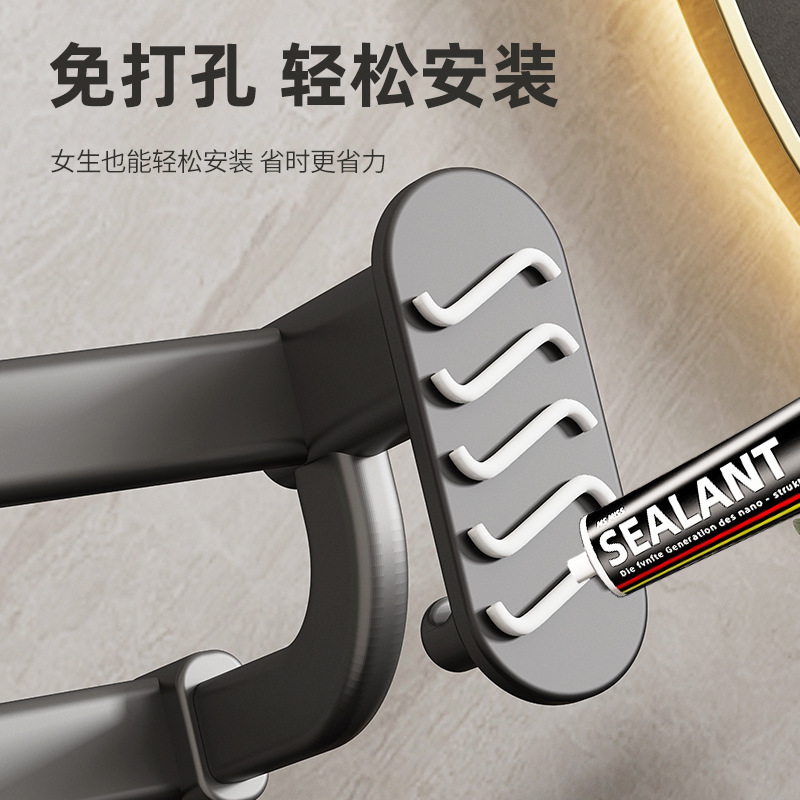 枪灰双杆毛巾架免打孔卫生间毛巾杆浴室置物架太空铝轻奢浴巾架子详情图3