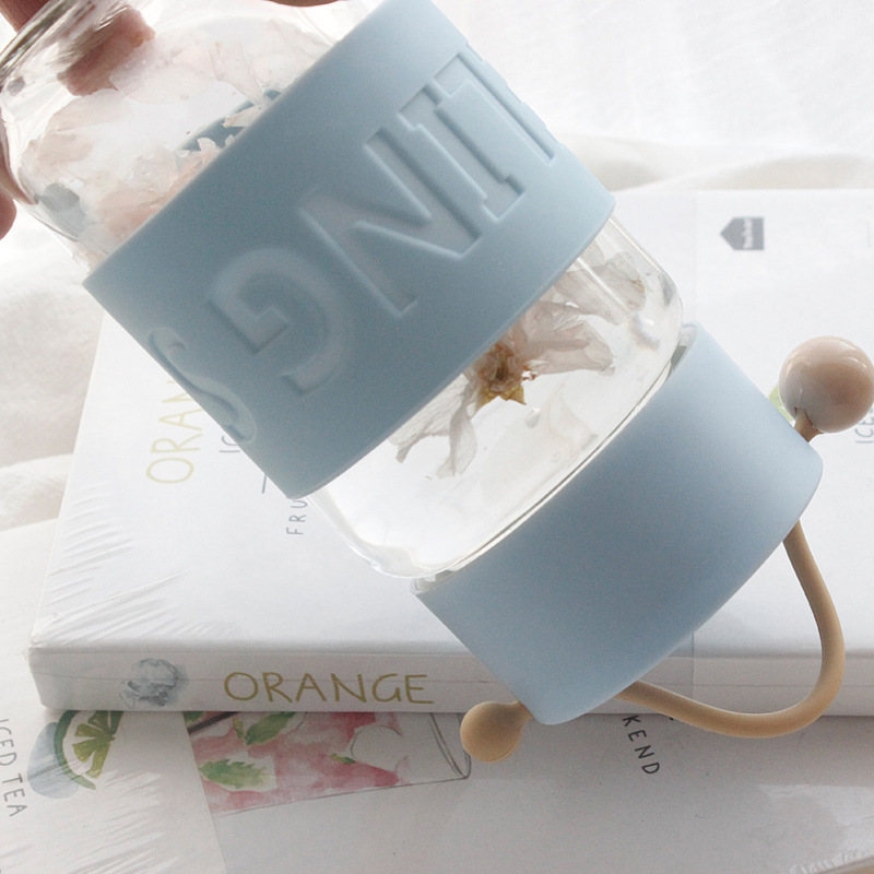 Promotional gifts: logo Mocha creative sweet ball glass cup, silicone sealed portable student water cup Specification image