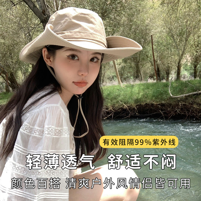 Western cowboy hat, female hot girl, outdoor mountain climbing and camping waterproof quick-drying fisherman hat, Japanese sunshade and sun protection hat, male details Picture